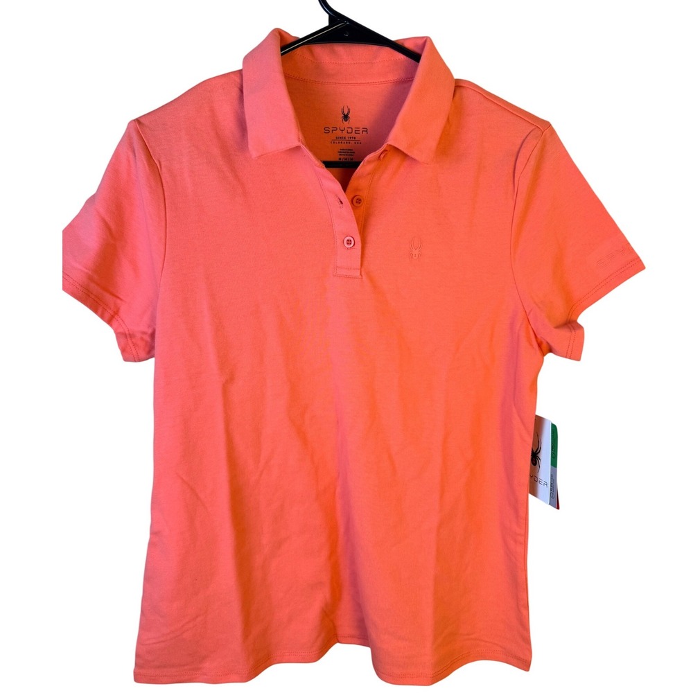 Spyder Womens Peach Bud Coral Short Sleeve Polo Shirt Medium NWT
